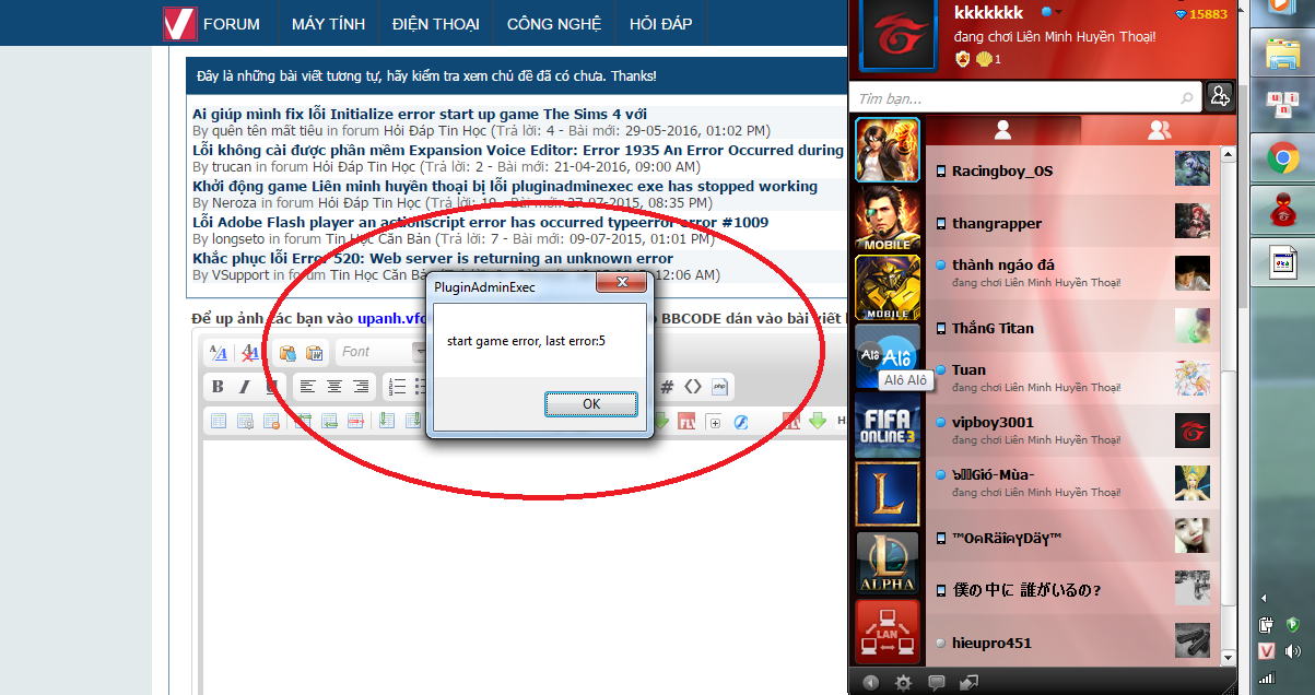 Lỗi Start game error, last error:5 LMHT