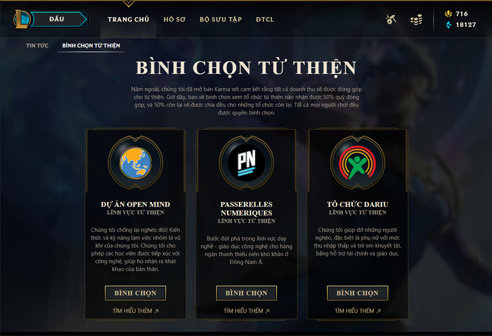 quỹ từ thiện, bình chọn, riot games, client lmht