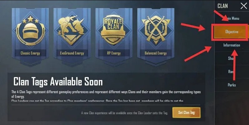 PUBG Mobile, tính năng, bang hội, phân loại