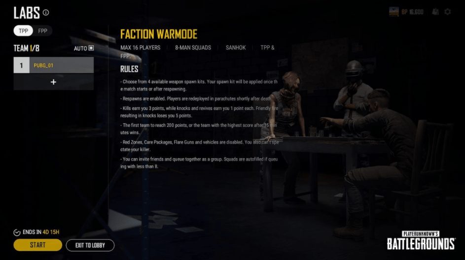 PUBG, PUBG Labs, Faction Warmode, chiến tranh phe phái