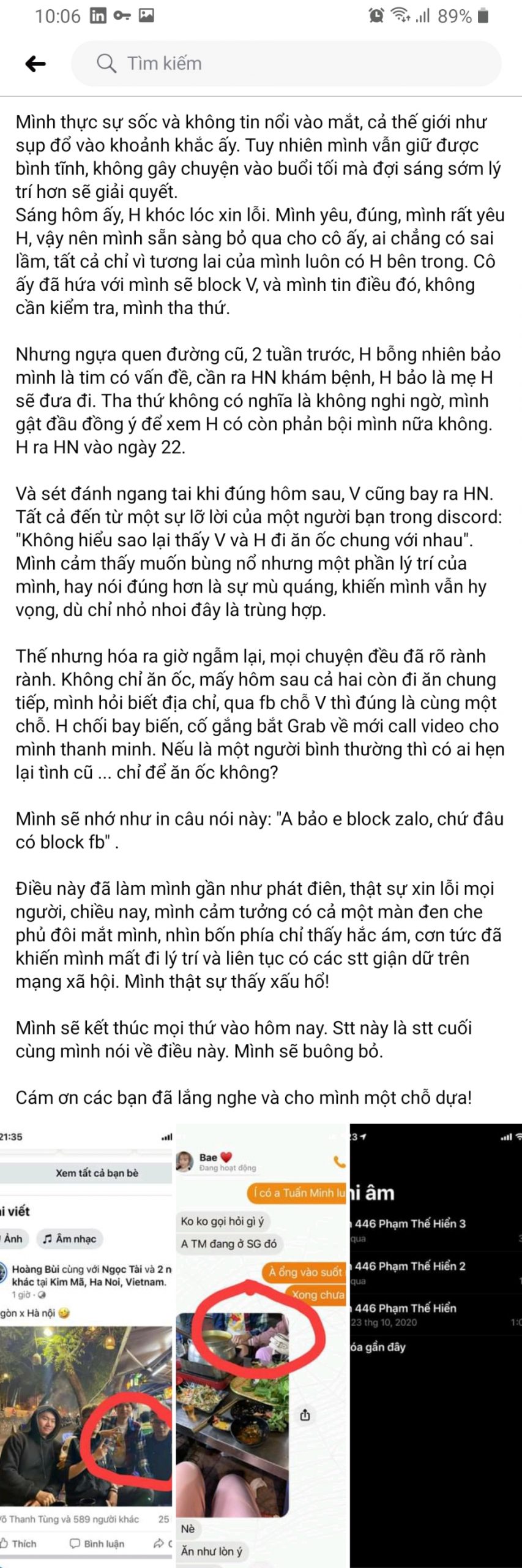 Trạng thái mới nhất trên trang cá nhân của Hà Tiều Phu