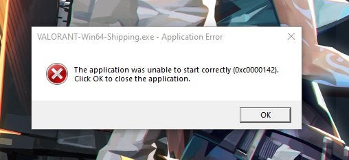 the applicantion was unable to start valorant