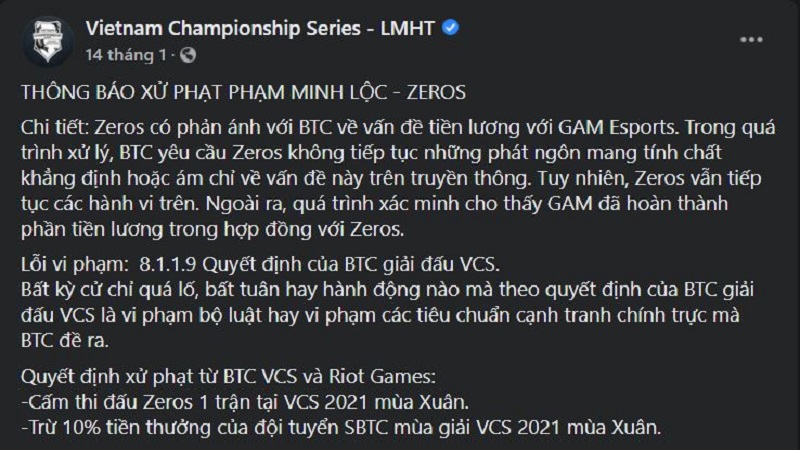 Án phạt của Zeros