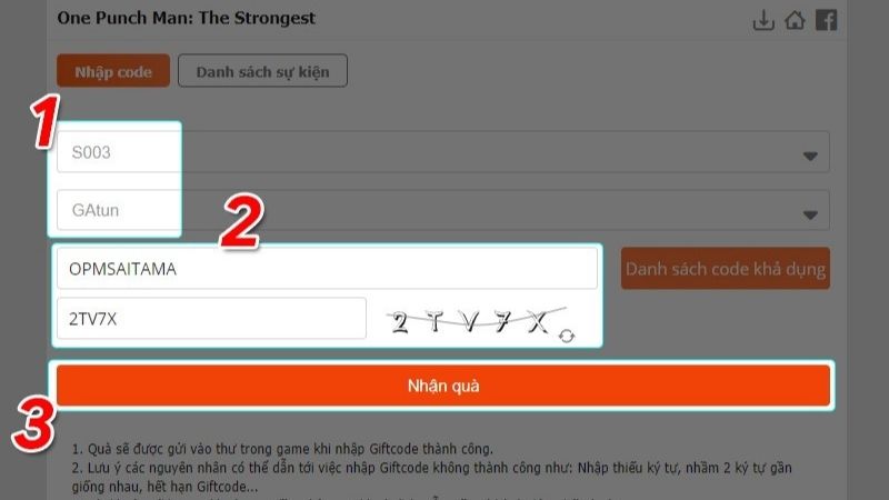 III. Hướng dẫn nhập giftcode One Punch Man The Strongest