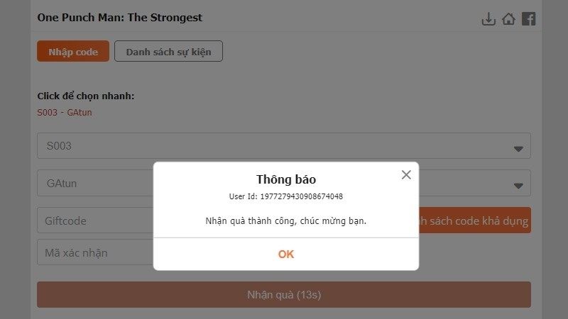 III. Hướng dẫn nhập giftcode One Punch Man The Strongest