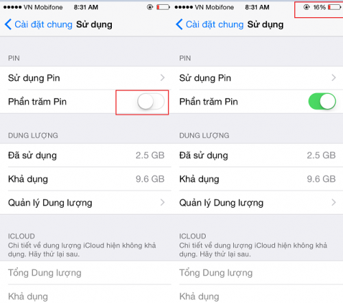 Hướng dẫn cách bật phần trăm pin cho iPhone 6 Plus
