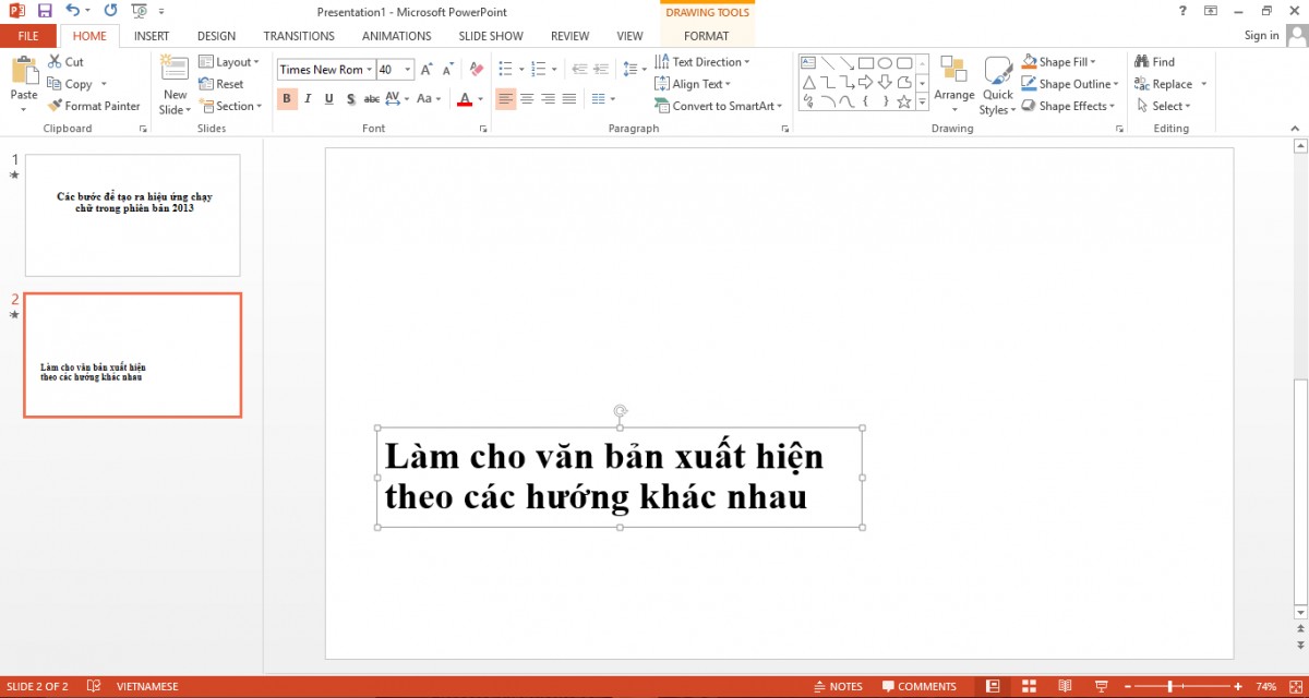 Tạo hiệu ứng chạy chữ trong Powerpoint 2013 với 5 bước đơn giản