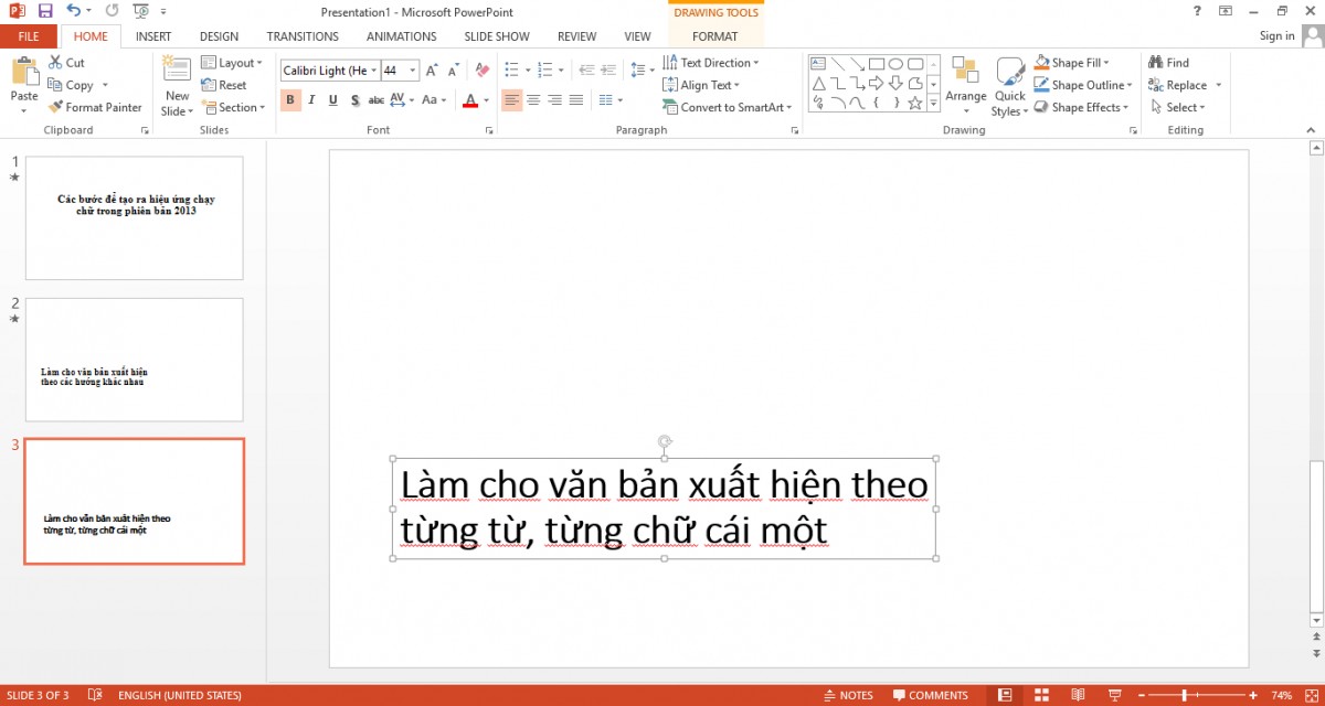 Tạo hiệu ứng chạy chữ trong Powerpoint 2013 với 5 bước đơn giản