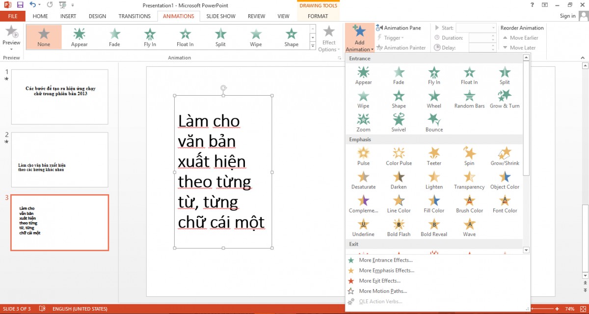 Tạo hiệu ứng chạy chữ trong Powerpoint 2013 với 5 bước đơn giản