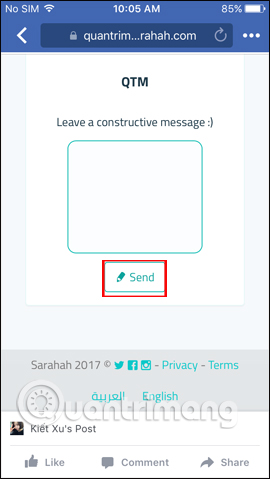Cách sử dụng Sarahah gửi tin nhắn nặc danh trên Facebook