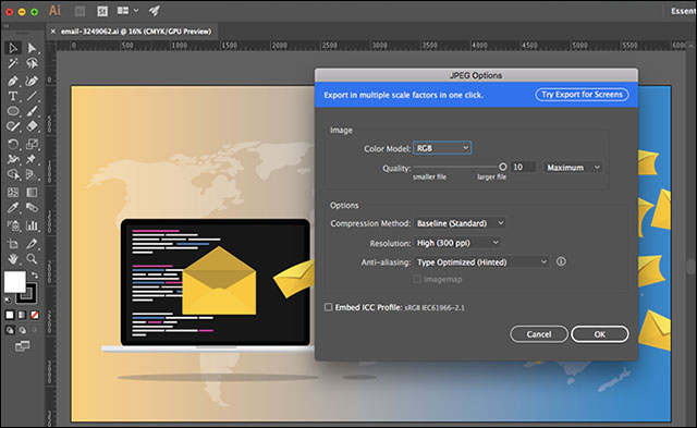 Cách lưu file AI trong Adobe Illustrator thành JPG và các định dạng ảnh khác