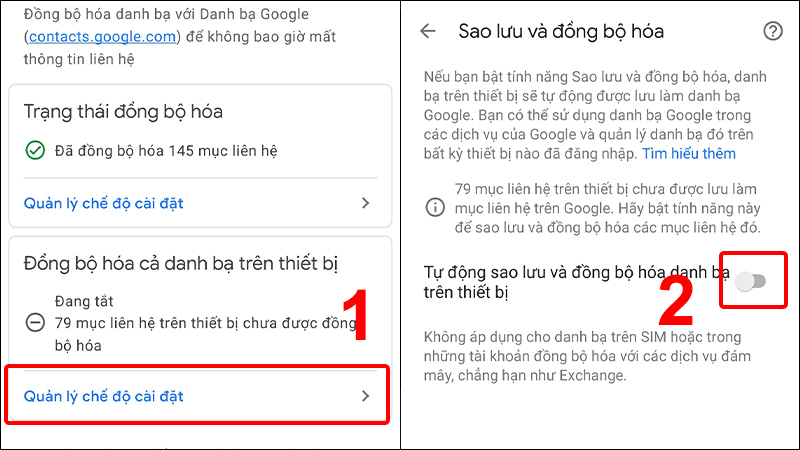 sao lưu danh bạ lên gmail