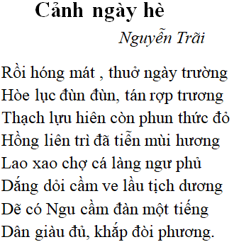 Bài thơ Cảnh ngày hè - nội dung, dàn ý phân tích, bố cục, tác giả | Ngữ văn lớp 10.