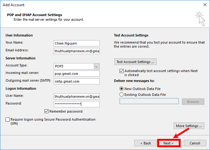 Thêm tài khoản Gmail vào Outlook 2013, 2016 – Cấu hình Gmail với Outlook
