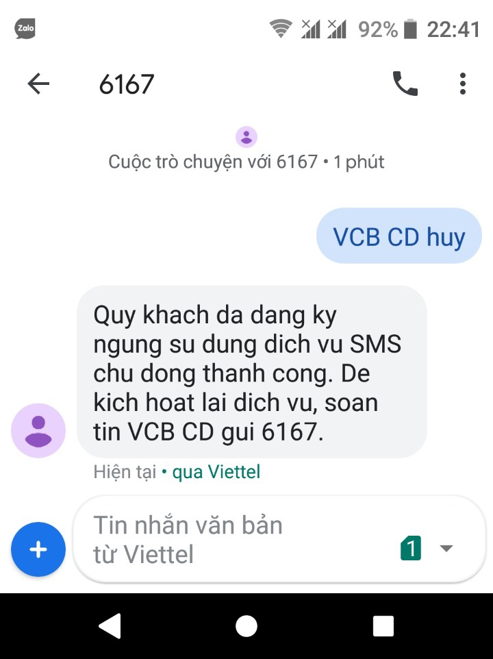 Cách hủy và đăng ký dịch vụ SMS Banking Vietcombank như thế nào?