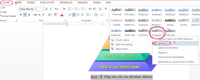 Định dạng mô tả ảnh Tạo danh mục bảng biểu trong Word tự động