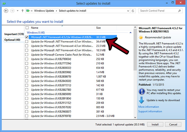 Tìm đến phần .NET Framework 4.5.2 Cách cài Microsoft NET Framework 4.5 full cho Windows 7, 8 bằng Windows Update