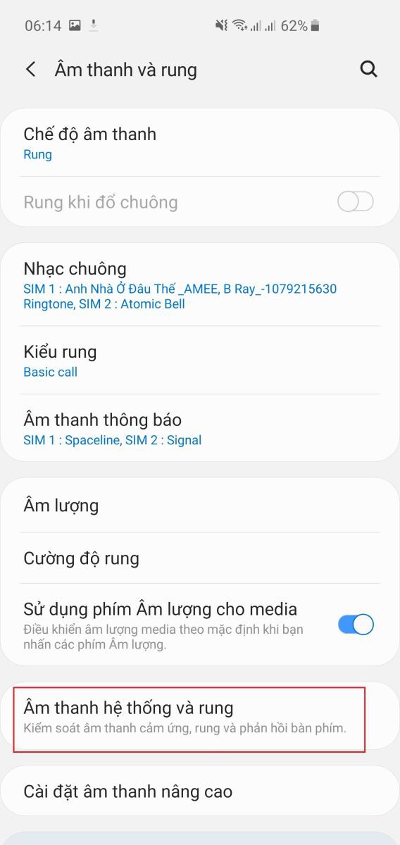 tắt rung bàn phím samsung