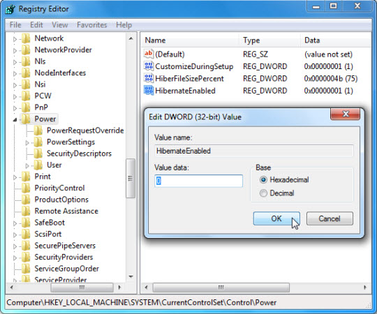 Tắt, bật chế độ Hibernate trong Windows 7