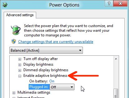 Tắt tính năng tự điều chỉnh độ sáng màn hình Windows 10