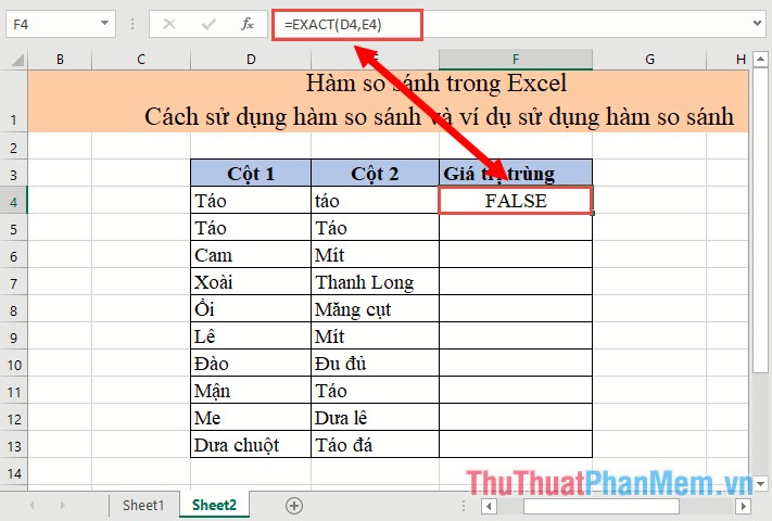 Hàm so sánh trong Excel