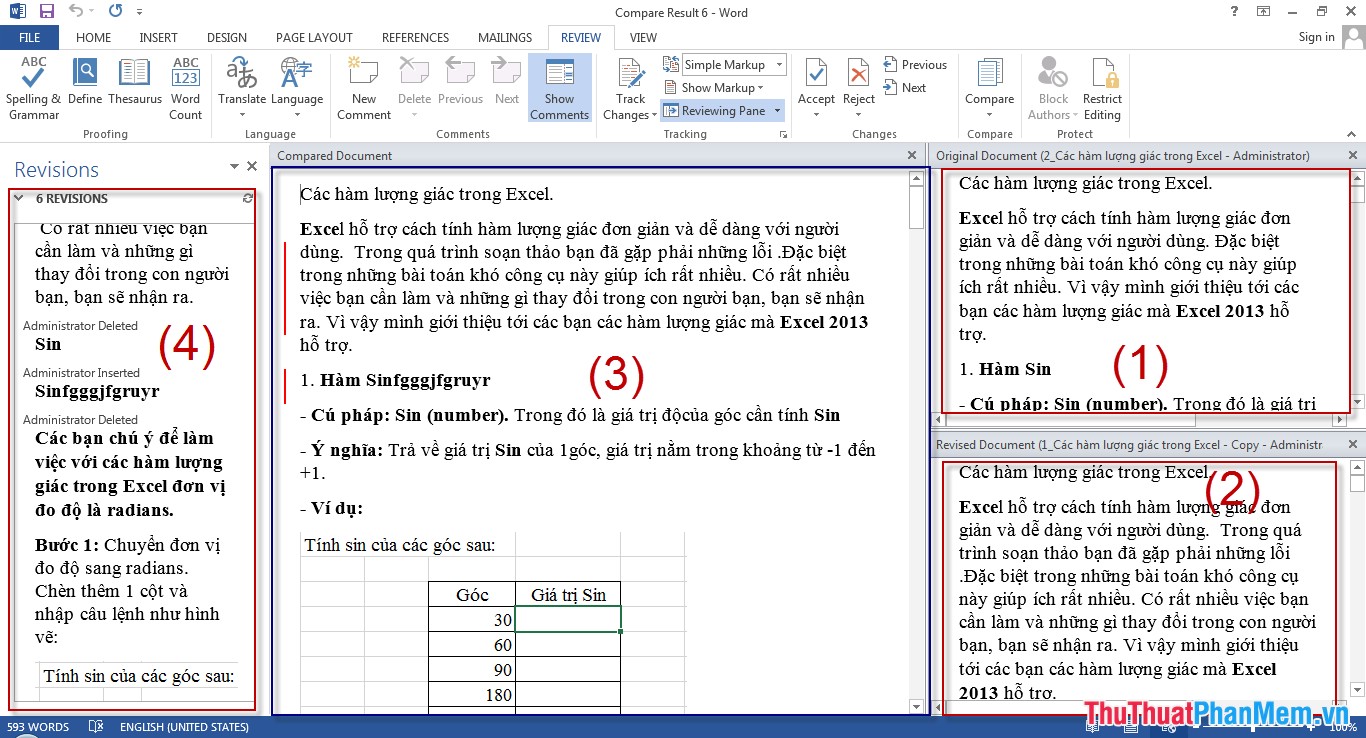 Cách so sánh 2 văn bản trong Word