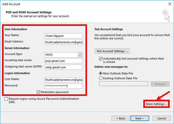 Thêm tài khoản Gmail vào Outlook 2013, 2016 – Cấu hình Gmail với Outlook