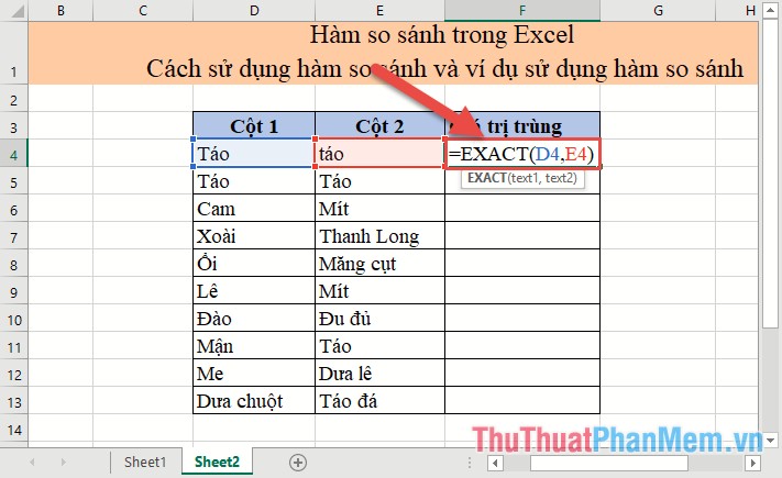 Hàm so sánh trong Excel