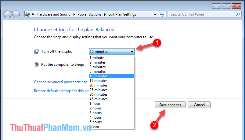 Cách chỉnh thời gian tắt màn hình Win 7