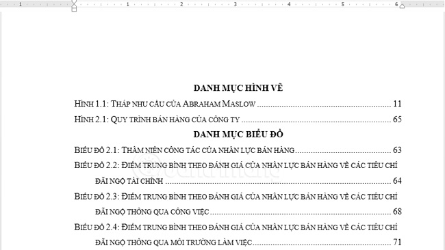 Tạo danh mục bảng biểu trong Word Tạo danh mục bảng biểu trong Word tự động