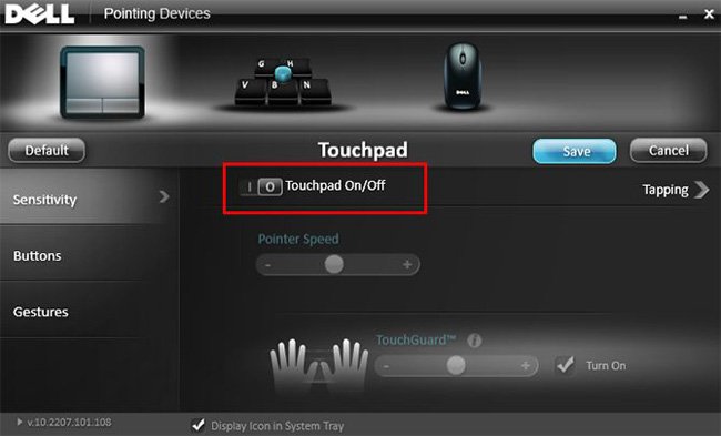 tắt touchpad win 10