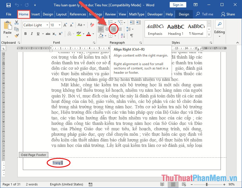 Cách đánh số trang trong Word theo kiểu chẵn lẻ đối xứng giống sách in