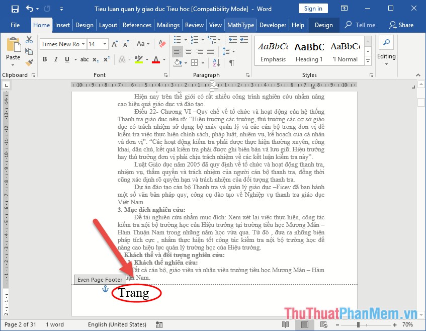 Cách đánh số trang trong Word theo kiểu chẵn lẻ đối xứng giống sách in
