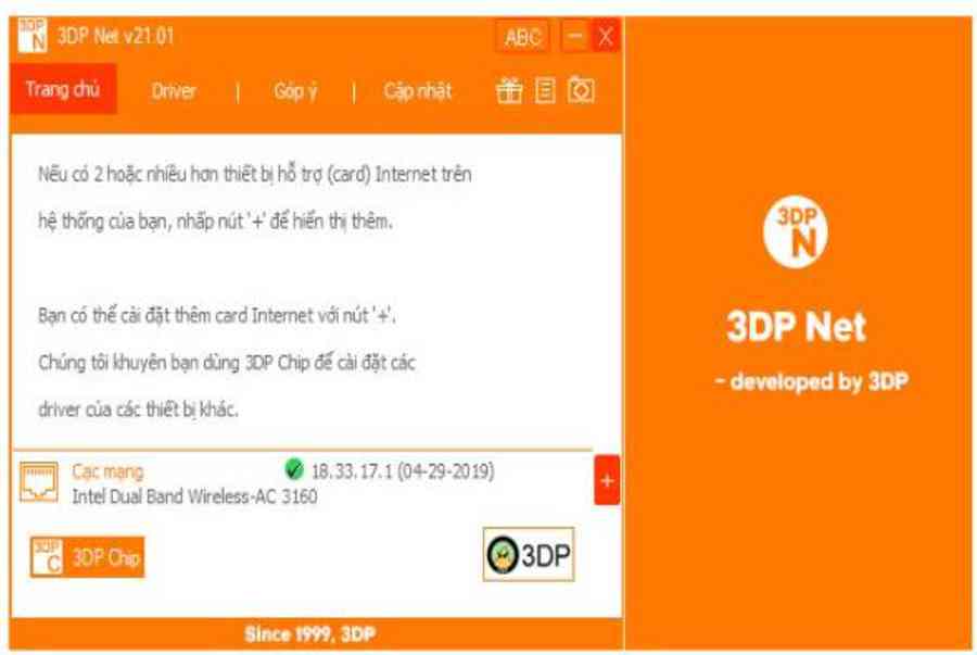 Cài đặt driver wifi, cập nhật driver mạng internet với 3DP NET